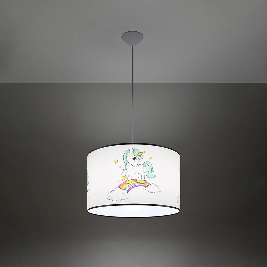 Detské závesné svietidlo Unicorn, 1x plastové tienidlo so vzorom, (fi 40cm)