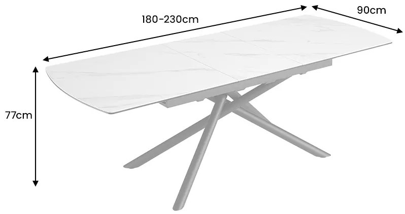 Rozkladací keramický jedálenský stôl Mairead 180-230 cm biely
