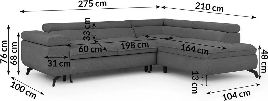 Sivá ženilková rohová pohovka (pravý roh/do L) Marbeya – Ropez