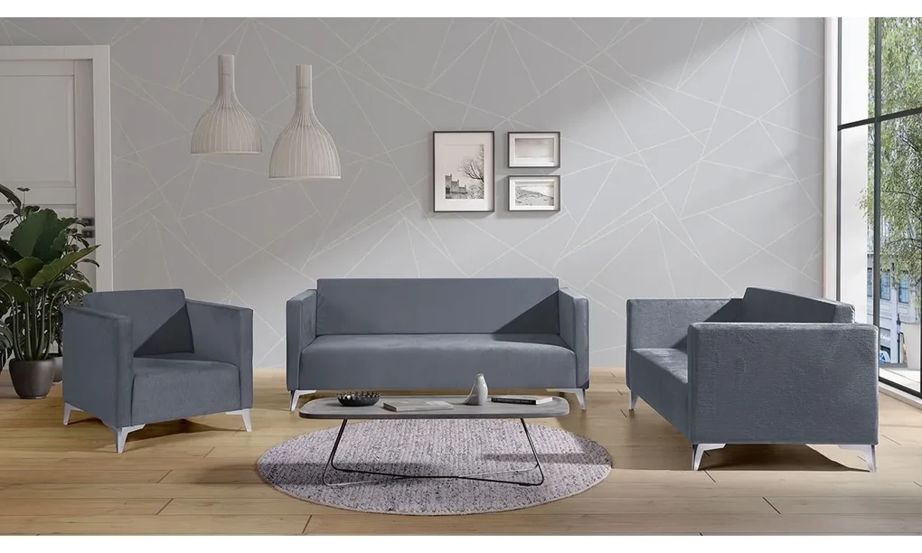 Sedacia súprava Denim 3+2+1, Dostupné poťahy: Solo 263, Farby nožičiek: biely lesk
