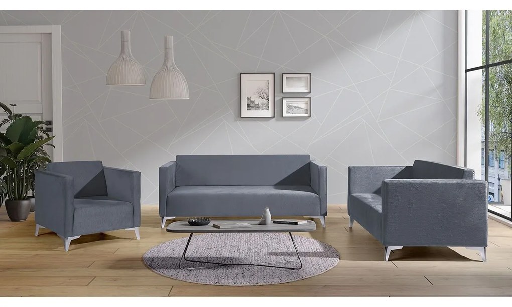 Sedacia súprava Denim 3+2+1, Dostupné poťahy: Solo 263, Farby nožičiek: lesk chróm