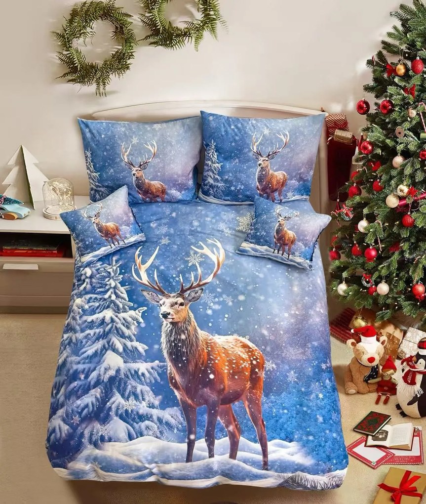 3D Bavlnené obliečky FROSTED DEER modré + obliečka na vankúšik 40x50 cm zdarma Rozmer obliečky: 70 x 90 cm | 140 x 200 cm