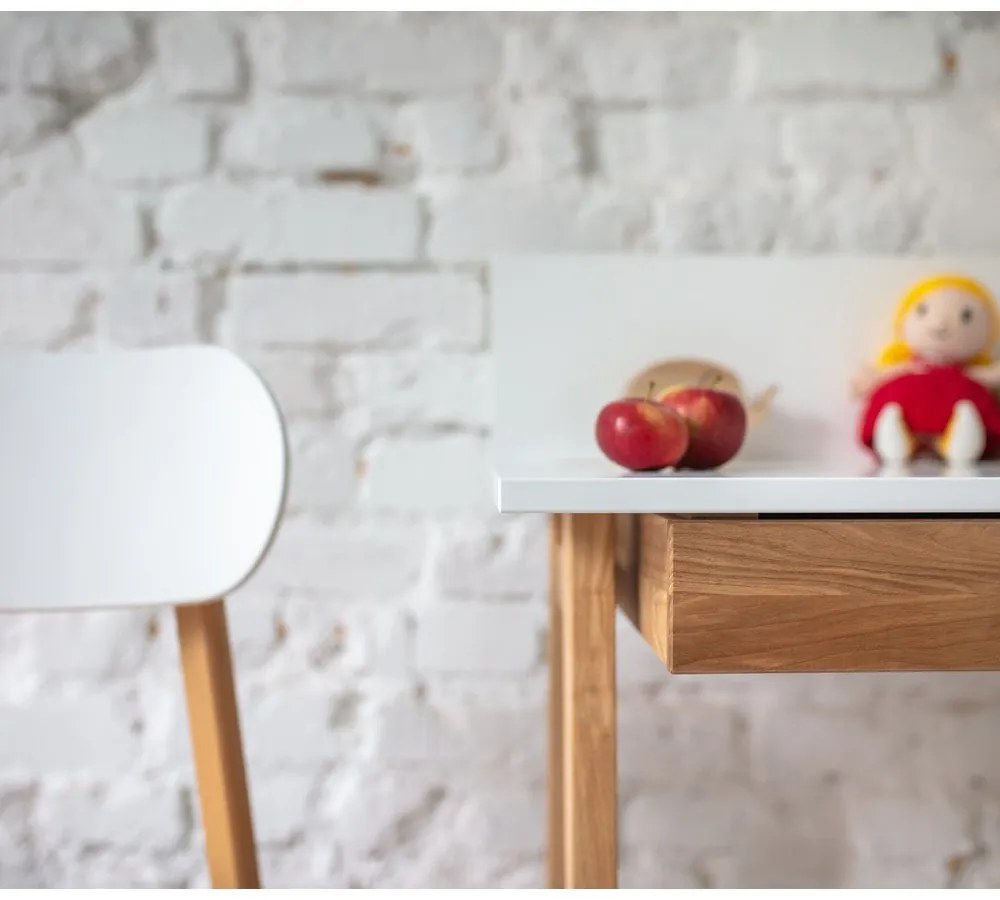 Biely písací stôl s podnožím z jaseňového dreva Ragaba Luka, dĺžka 65 cm