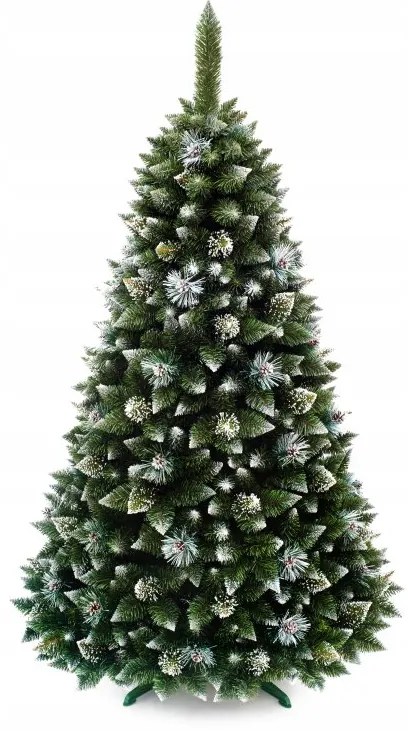 Umelý 3D vianočný stromček BOROVICA smaragdová 160cm so šiškami zasnežená