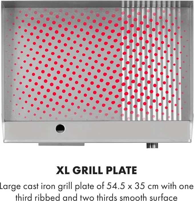 Klarstein Grillmeile 3000GR, elektrický gril, 3000 W, grilovacia platňa 54,5 x 35 cm, hladký/rebrovaný
