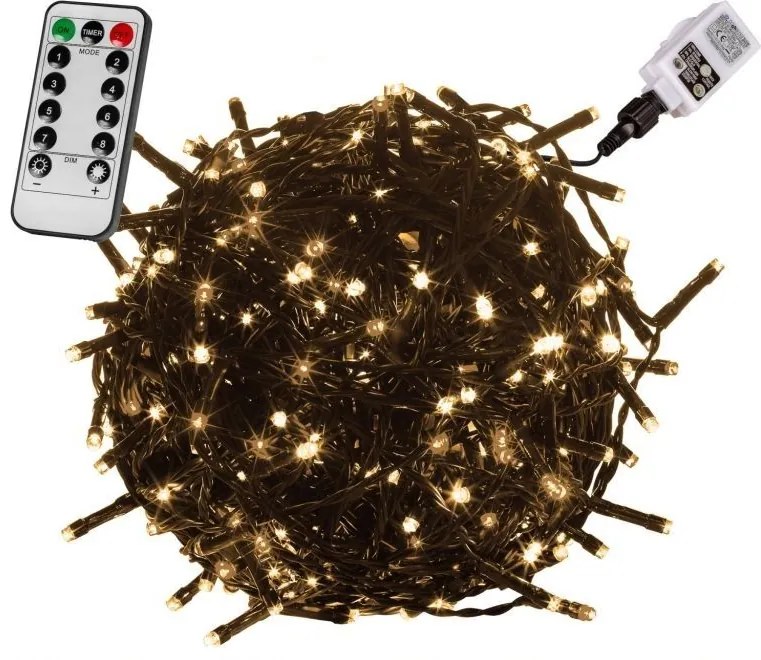 VOLTRONIC® 59744 Vianočné LED osvetlenie 20 m - teple biela 200 LED + ovládač - zelený kábel