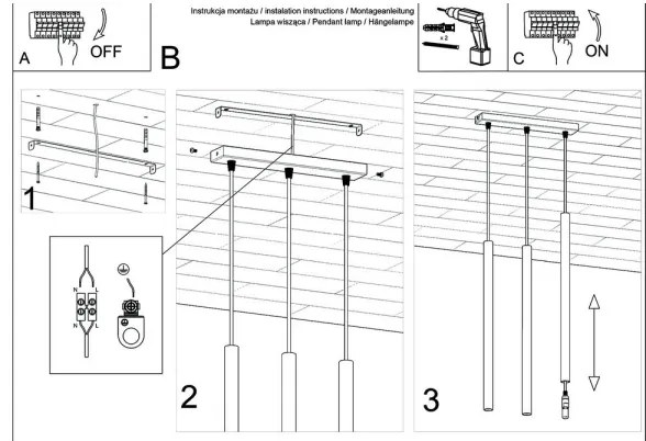 Sollux SL.0470 - Luster na lanku PASTELO 3 3xG9/8W/230V čierna