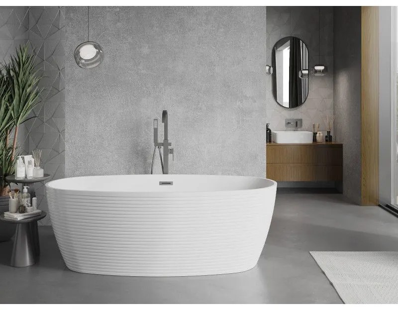 Mexen Lira, voľne stojaca vaňa, vzor, 170 × 80 cm, biela lesklá, brúsený grafit prepad, 52831708000-66