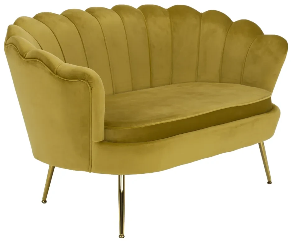 Lavica v štýle Art-deco, horčicová Velvet látka/gold chróm-zlatý, NOBLIN