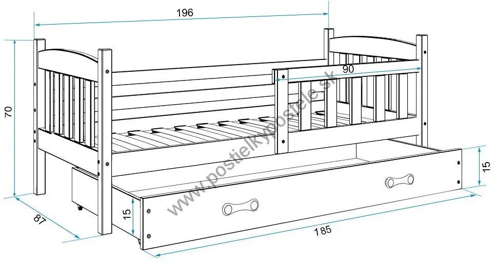 Posteľ KUBO 1 190x90 Borovica - Zelená