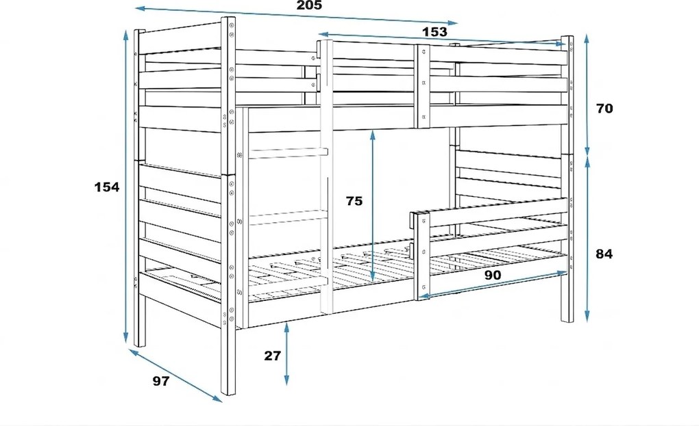Poschodová posteľ s matracmi ERIK natural 200x90 borovica