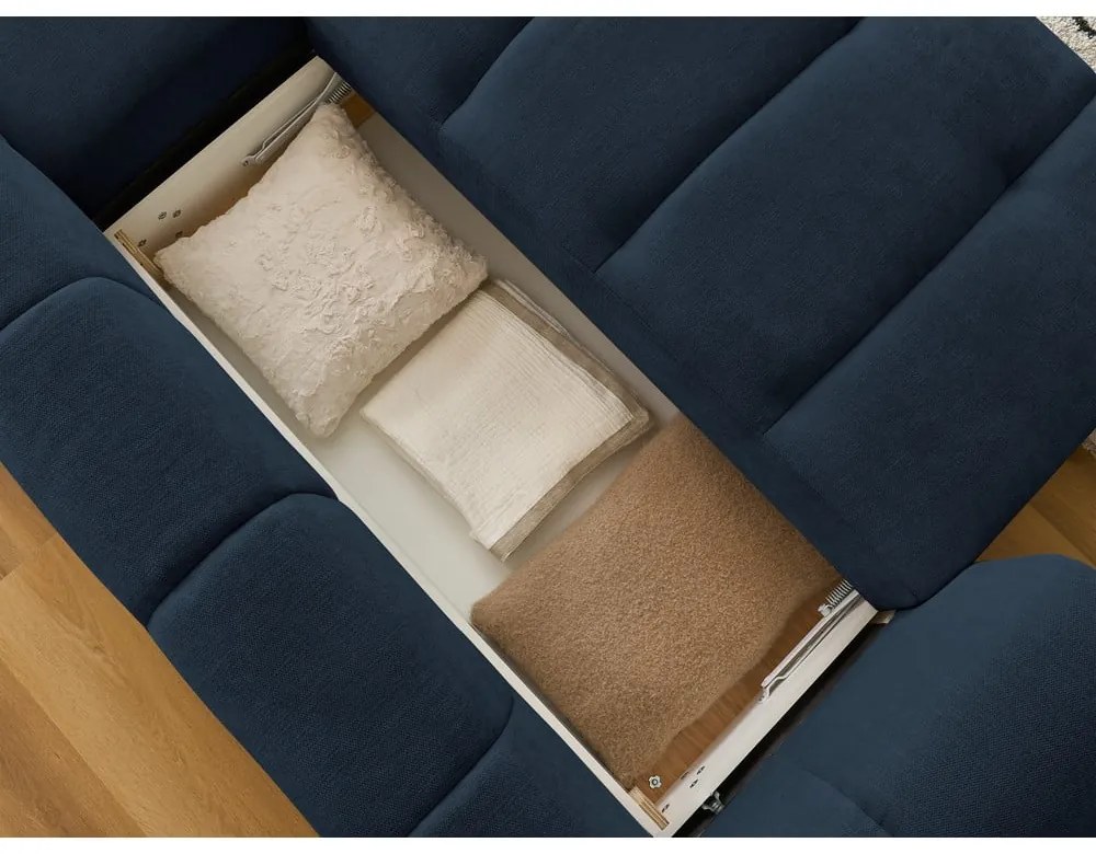 Tmavomodrá rozkladacia/s úložným priestorom rohová pohovka (pravý roh/s leňoškou) Fuji – Bobochic Paris