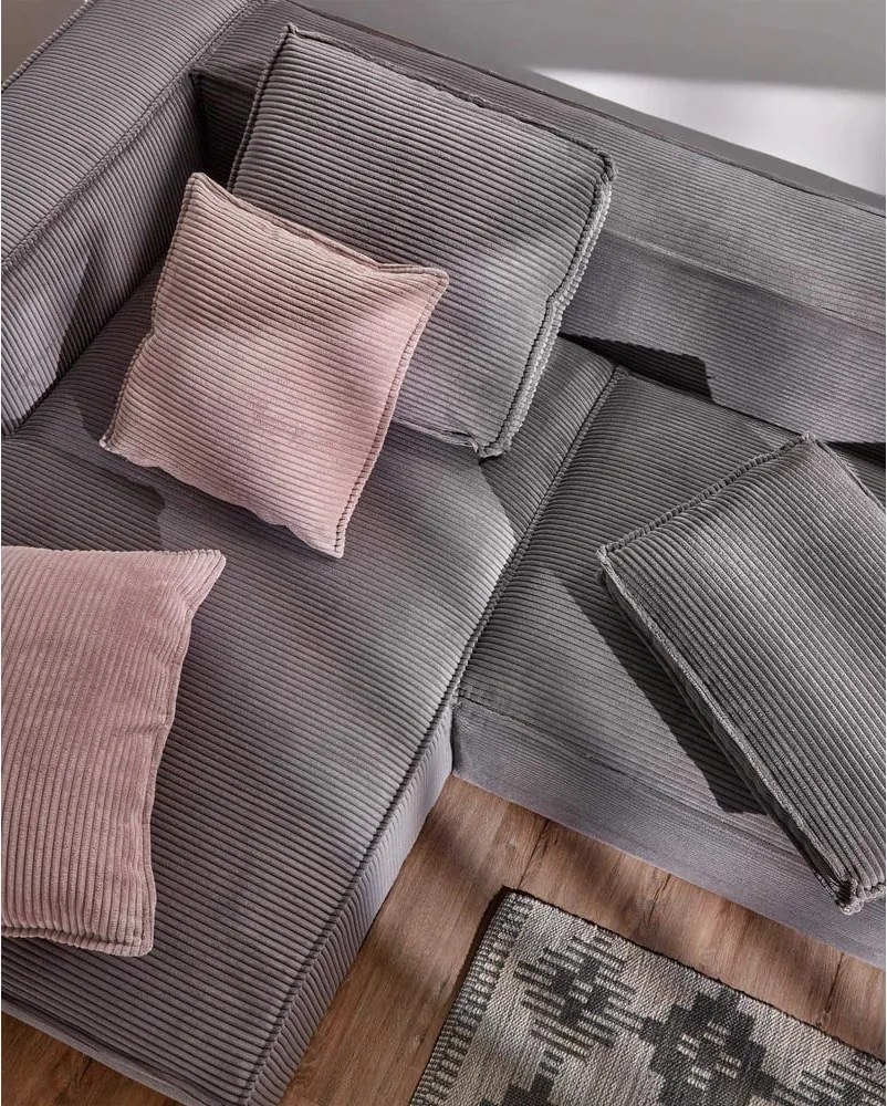 Sivá menčestrová rohová pohovka (ľavý roh) Blok - Kave Home