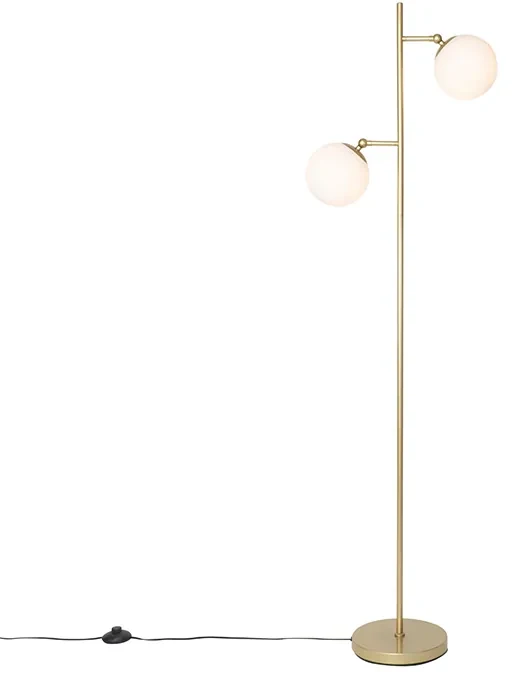 Art Deco stojaca lampa zlatá s matným sklom 2-svetlo - Pallon