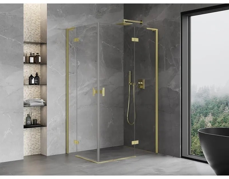 Mexen Mist-H L Duo, 2-krídlový sprchový kút 85 x 120 cm, číre sklo, zlatý matný profil, 8A5L-085L-120P-55-00