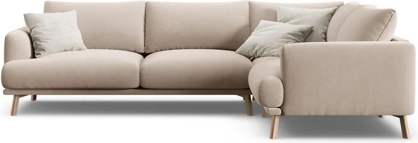 Béžová zamatová rohová pohovka (pravý roh/do L) Naomi – Micadoni