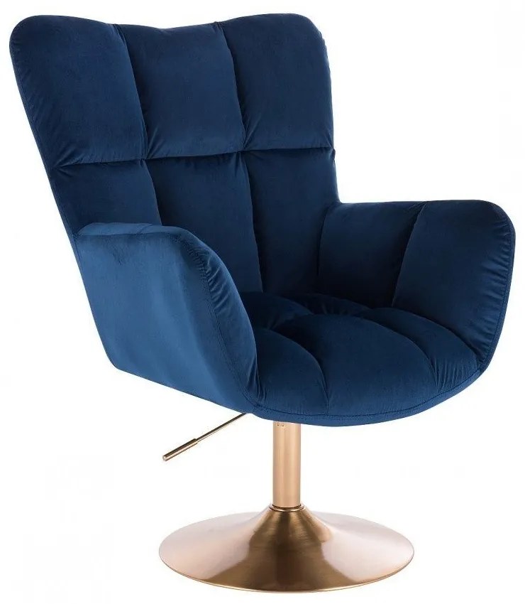 LuxuryForm DESIGN Otočné kreslo AURORA VELUR na zlatom tanieri - modré
