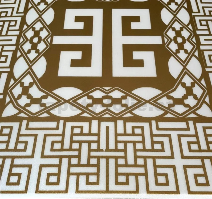 Stropné panely 3D XPS 0038, cena za kus, rozmer 50 cm x 50 cm, VERSO - grécky kľúč zlato-biely, IMPOL TRADE
