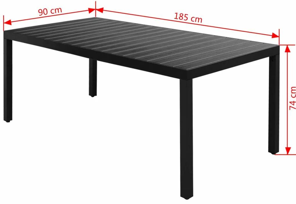 vidaXL Záhradný stôl, čierny 185x90x74 cm, hliník a WPC 42792