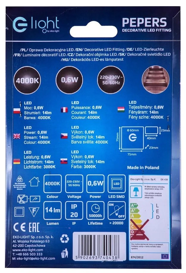 Schodiskové LED svietidlo Pepers, 1x LED 0,6w, 6500k, s