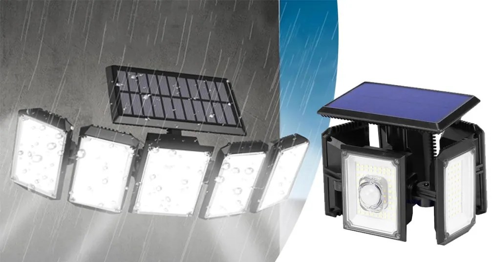 5 panelová otočná 300 LED- ová solárna lampa