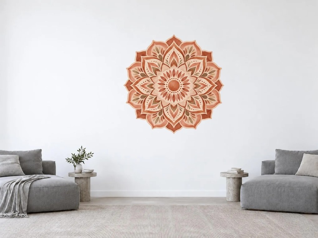 Terakotová mandala boho akvarelová textilná nálepka na stenu arch 46 x 45 cm