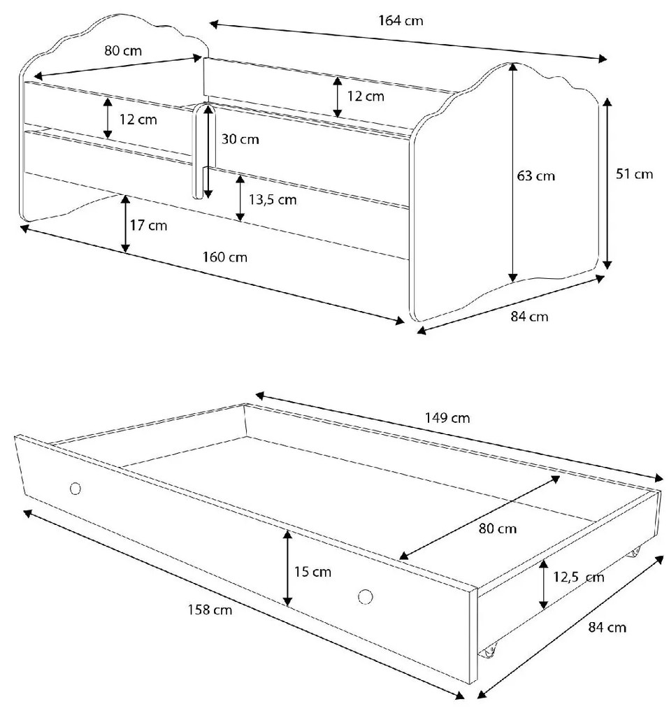 Detská posteľ s matracom a úložným priestorom Cami 80x160 cm - biela