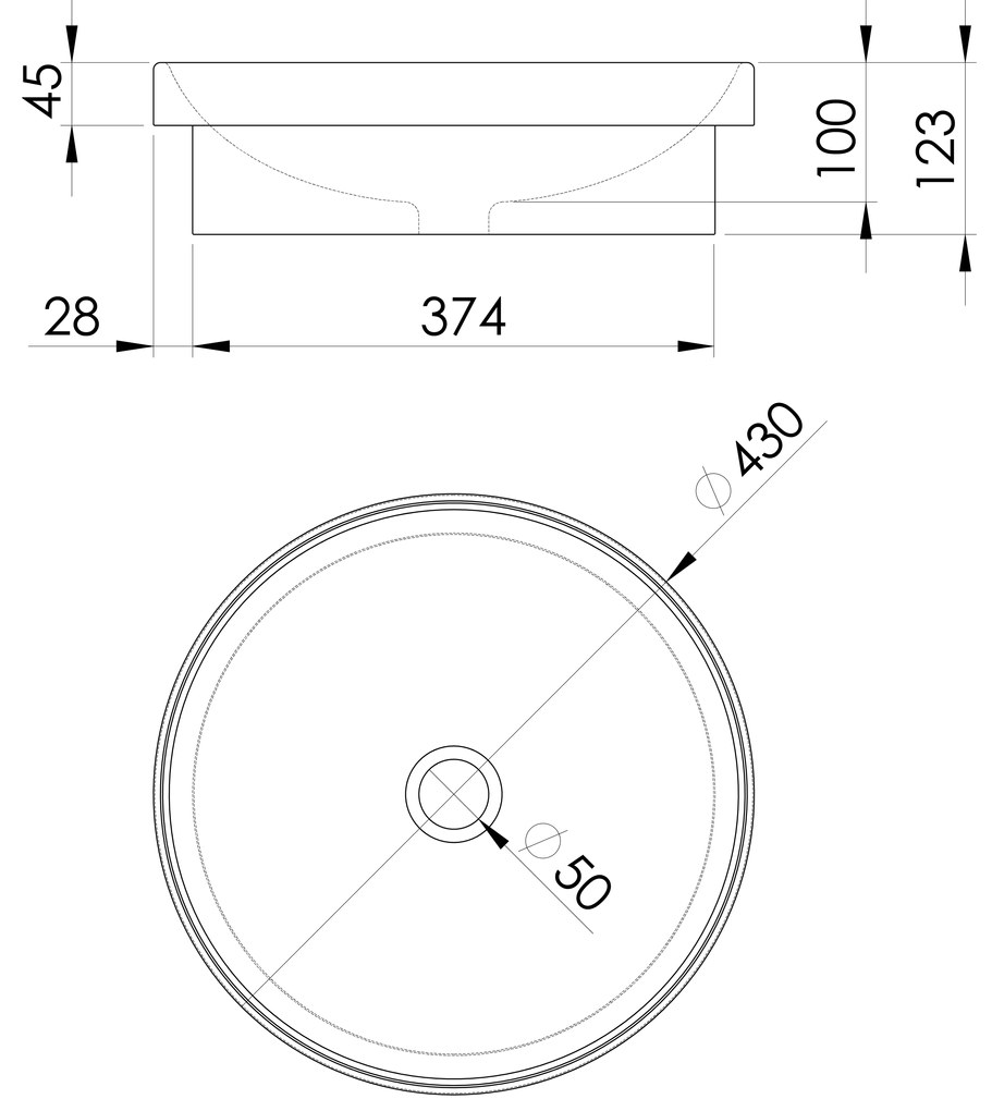Sapho Sapho, Keramické umývadlo, priemer 43cm, polozápustné, biela, 3041