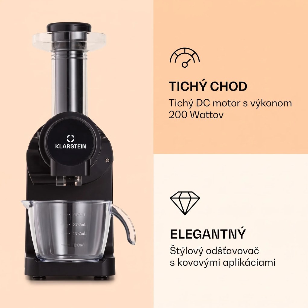 Klarstein Bella Elegance, odšťavovač, 200 W, 400 ml, bez BPA