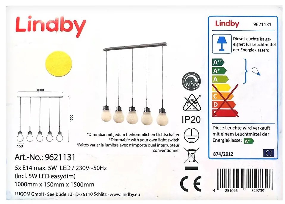 Lindby Lindby - LED Stmievateľný luster na lanku BADO 5xLED/5W/230V LW0848