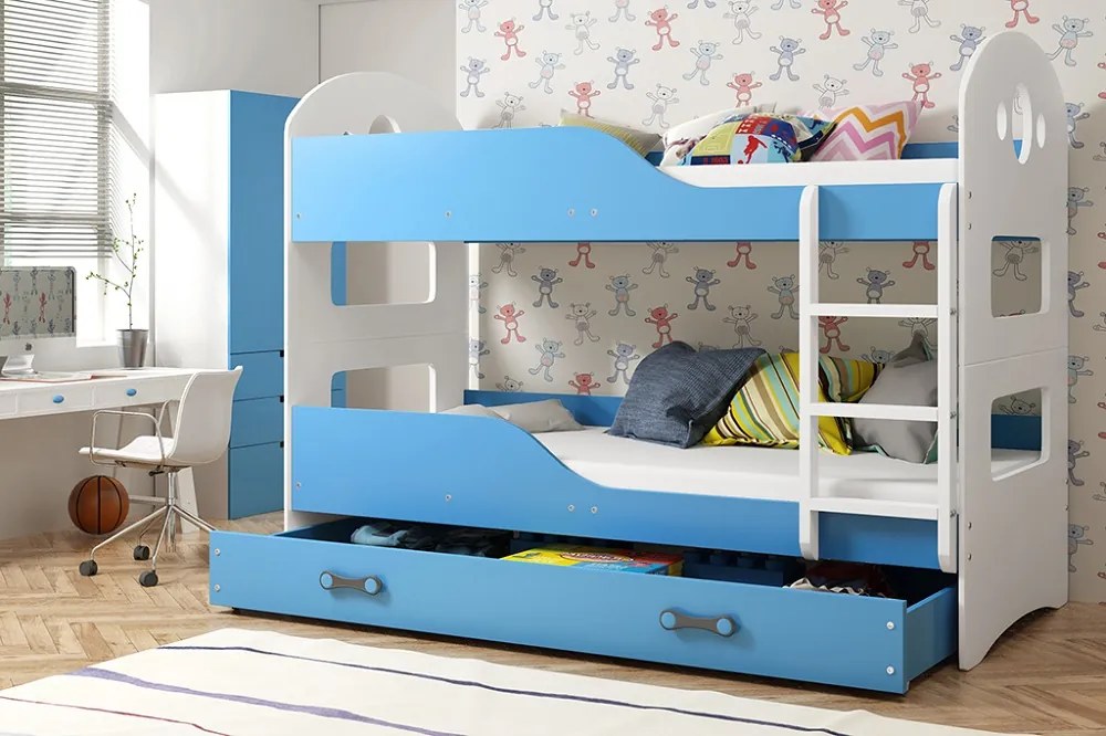 Poschodová posteľ DOMINIK - 200x90cm Biely - Modrý