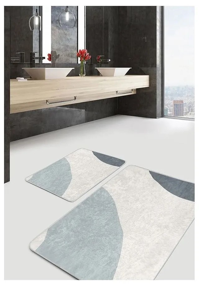 Sivo-krémové zamatové kúpeľňové predložky v súprave 2 ks 60x100 cm Abstract Shapes – Mila Home