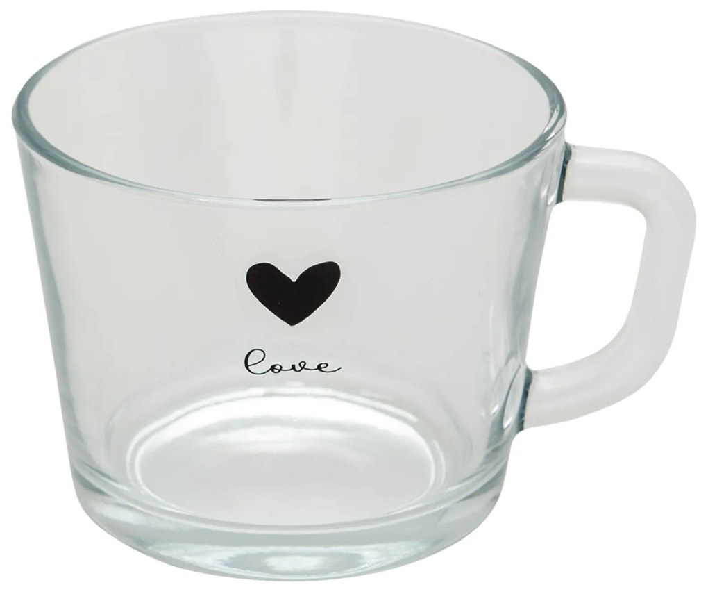 Sklenený hrnček s čiernym srdiečkom Love - 13*10*9 cm  450 ml