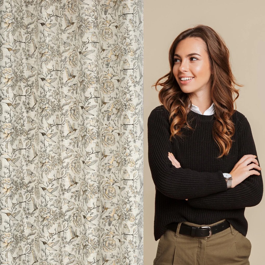 ZÁVES NA KRÚŽKOCH LUCINA 140X250 CM KVETY