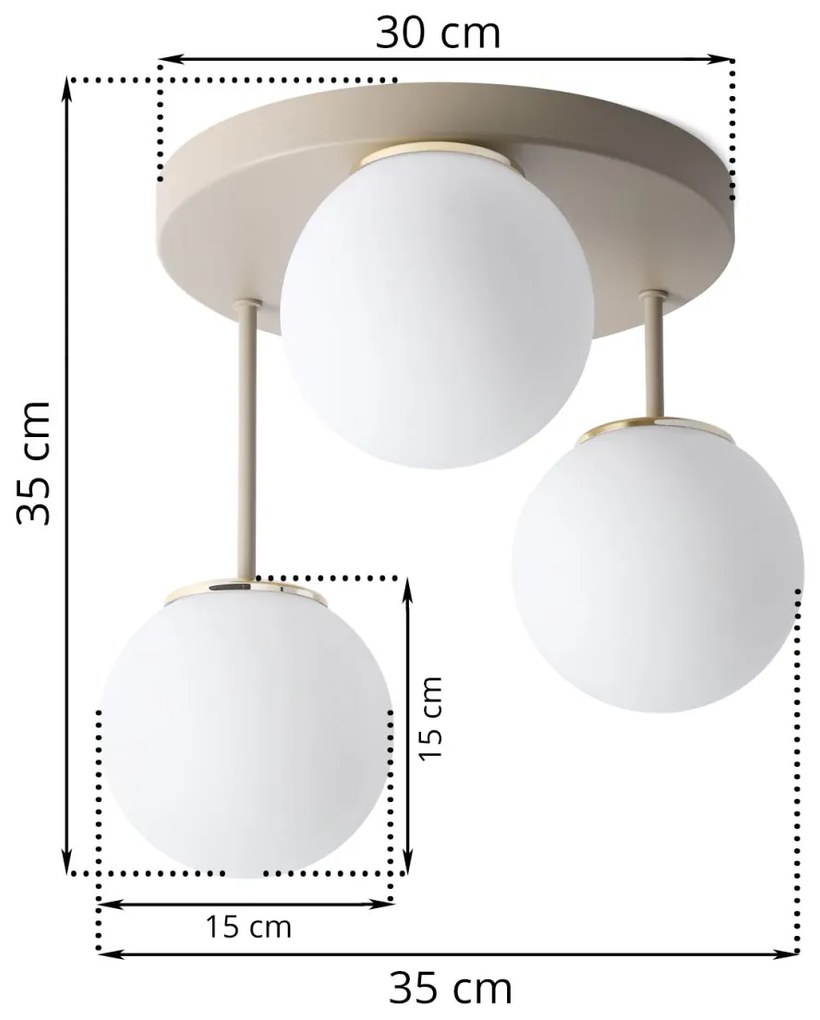 Stropné svietidlo Florence, 3x biele sklenené tienidlo, be/g