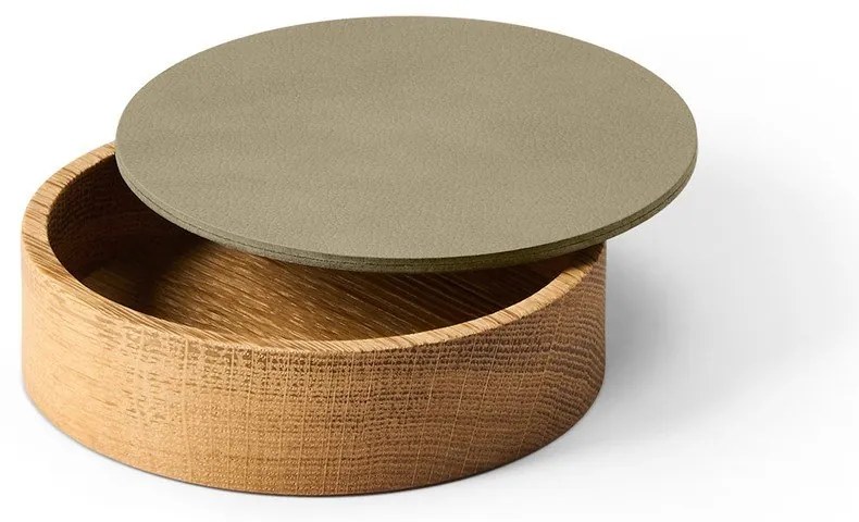 Zelený/v prírodnej farbe drevený/z eko kože úložný box s vekom/dekoratívny ø 11x3,5 cm Circle Nupo – LIND DNA