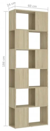 vidaXL Knižnica/deliaca stena biela a dub sonoma 60x24x186 cm drevotrieska-
