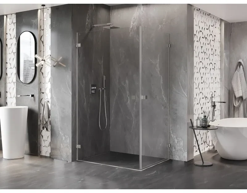 Mexen Lunar-B Duo výklopný sprchový kút 90 x 80 cm, číre sklo, brúsená oceľ, 832-090L-080P-97-00