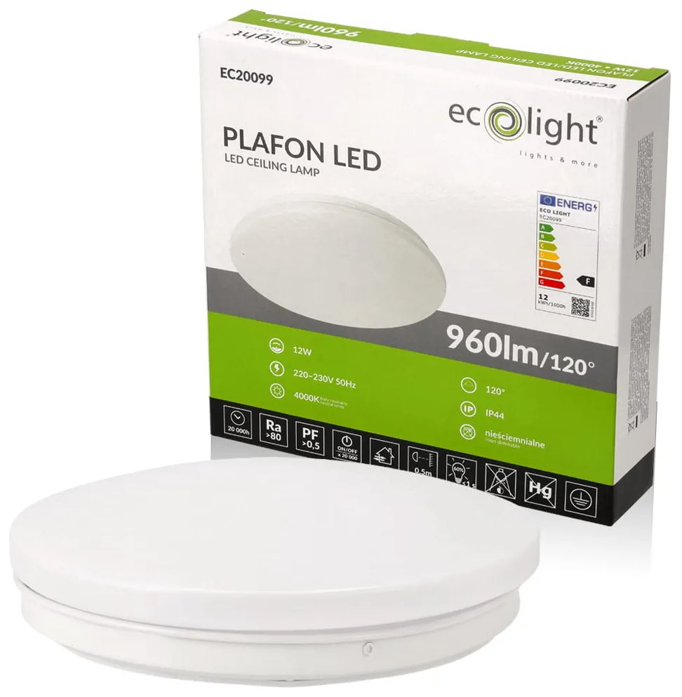 ECOLIGHT LED stropné svietidlo 12W IP44 neutrálna biela