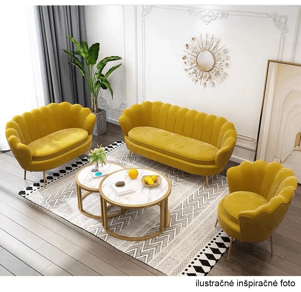 Kondela Lavica v štýle Art-deco, horčicová Velvet látka/gold chróm-zlatý, NOBLIN