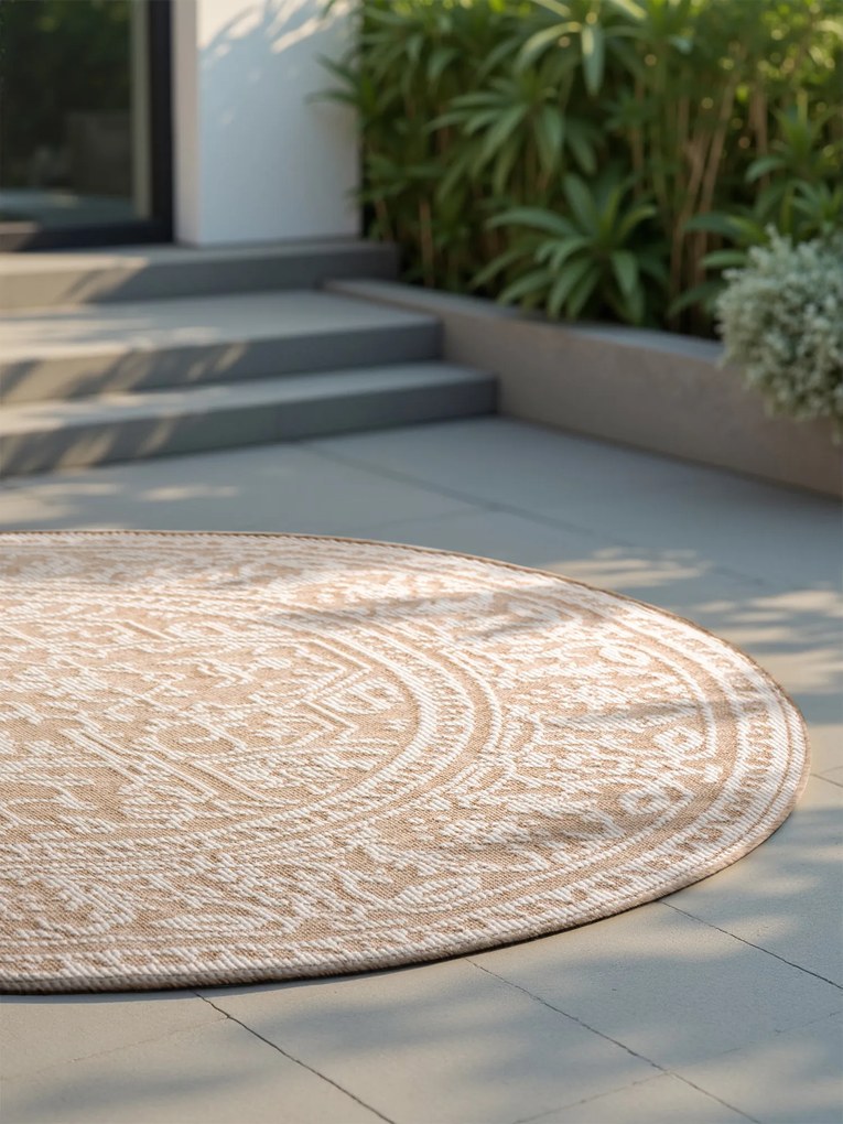 NORTHRUGS, Kusový koberec Duet Kona 106250 Beige/White kruh - na von aj na doma, 160x160 (priemer) kruh, béžová, chodba / predsieň