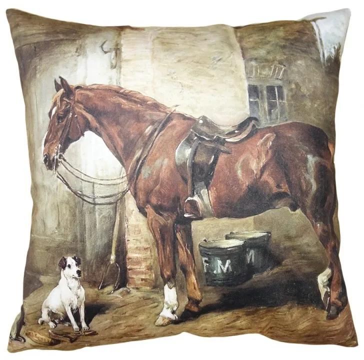 Zamatová obliečka na vankúš s koňom v stajni Horse - 45*45 cm