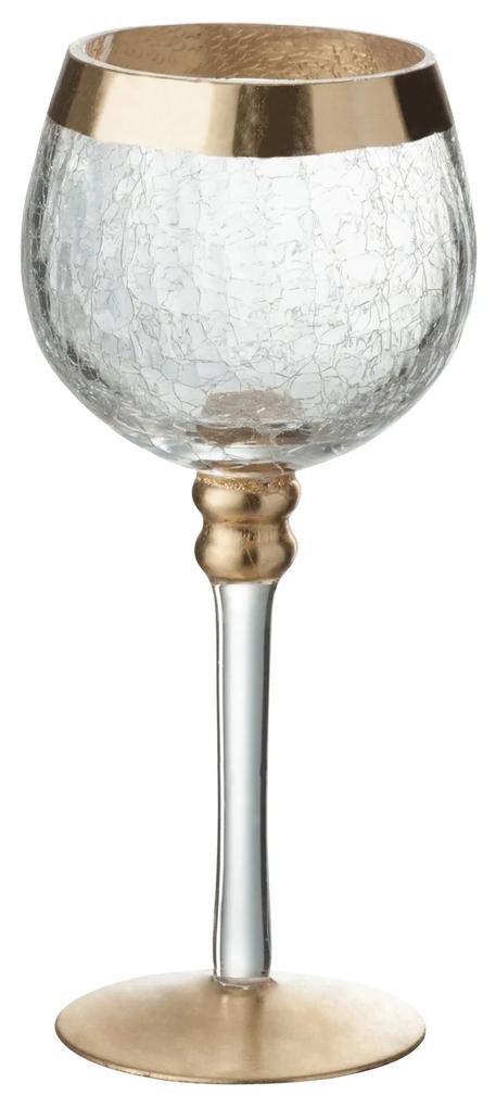 Sklenený svietnik na nohe z popraskaného skla so zlatým lemom - 9,5 * 9,5 * 20 cm
