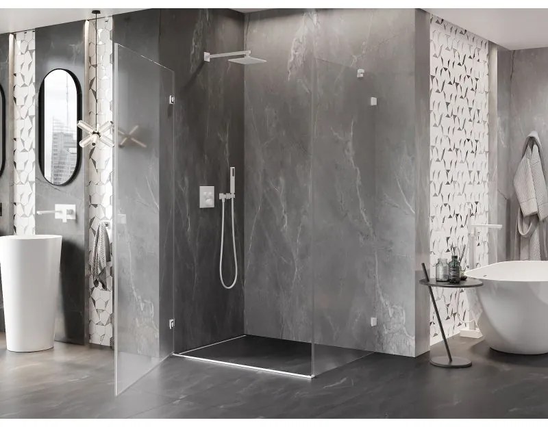 Mexen Lunar-B, výklopný sprchový kút ľavý 90 x 80 cm, 8mm číre sklo, biely profil, 832-090-080-20-00-L