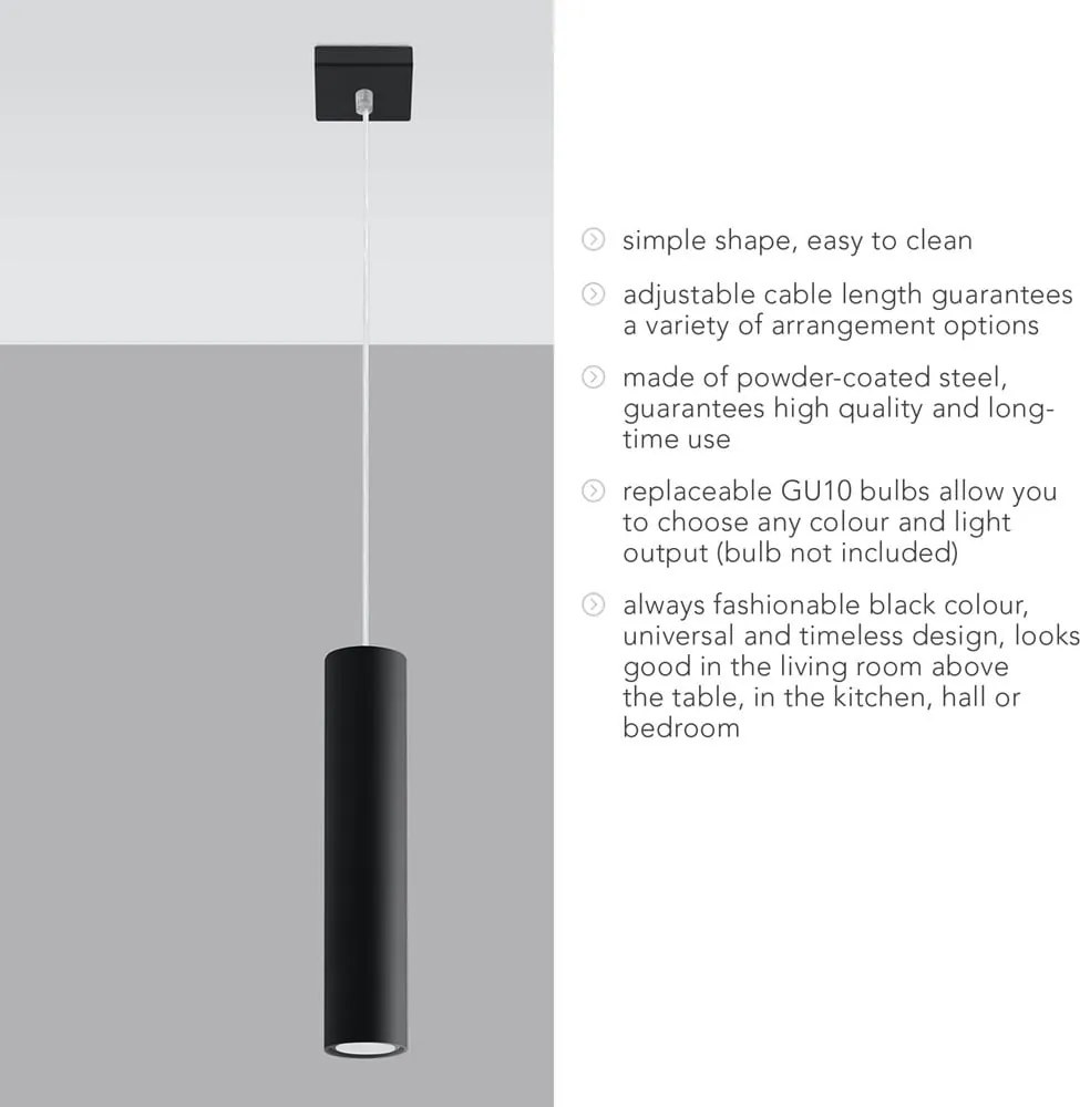 Čierne kovové závesné svietidlo Castro – Sollux