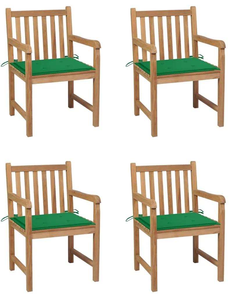 Záhradné stoličky 4 ks so zelenými podložkami teakový masív