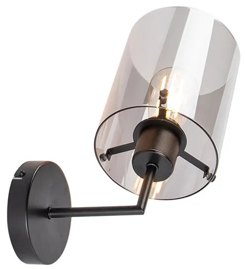 Dizajnová nástenná lampa čierna s dymovým sklom - Dome
