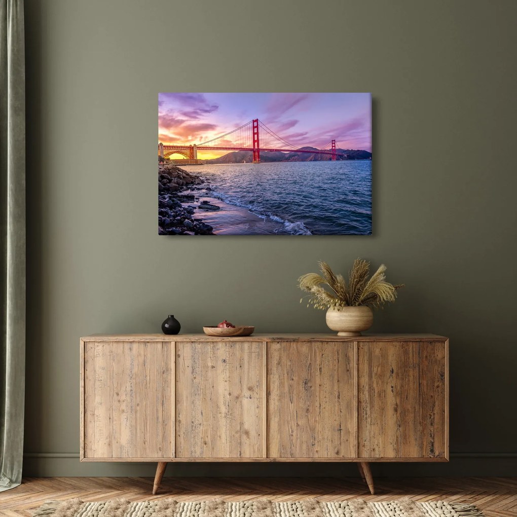 Obraz mosta pri západe slnka (90x60 cm)