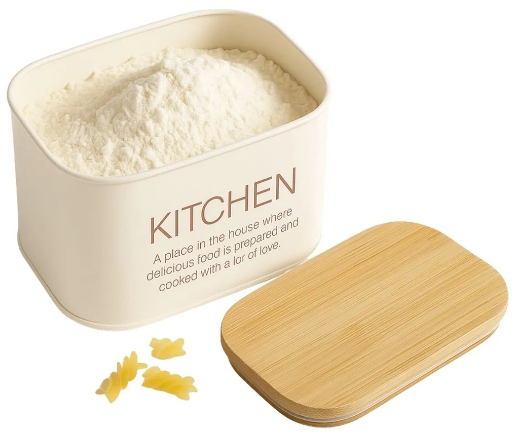 Zeller Present Plechová dóza s bambusovým vekom, biela KITCHEN ZELLER 1,2l - 17 x 12 x 9 cm