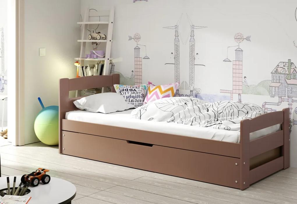 Expedo Dětská postel ARDENT P1, čokoládová, 90x200 cm + matrace + rošt ZDARMA